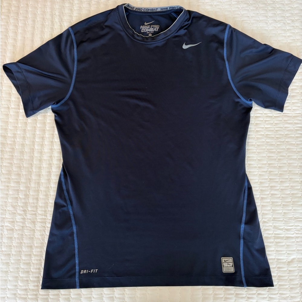 Nike Obsidian Navy Pro Combat Fitted Dri-FIT Short Sleeve Tee